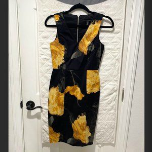 White House Black Market Black & Yellow Cocktail Party Dress